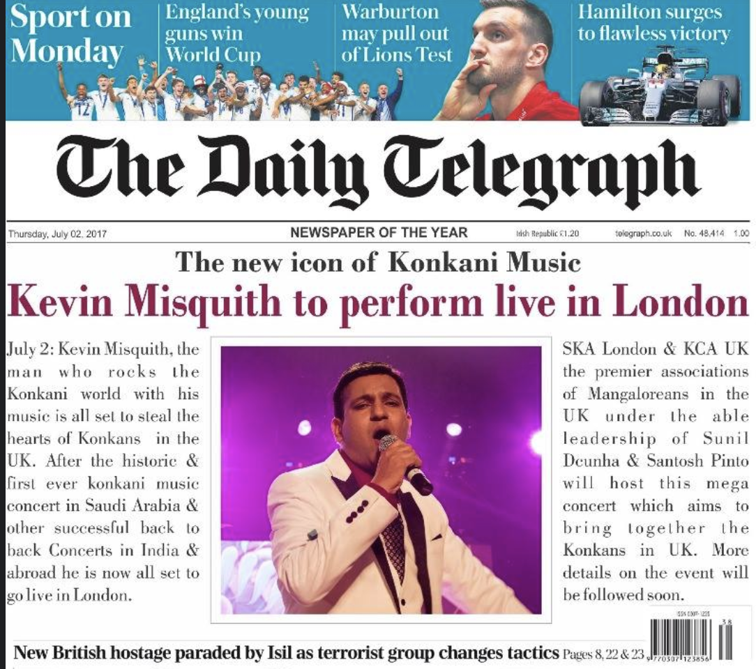 Kevin Misquith Set to Thrill London with Live Konkani Performance